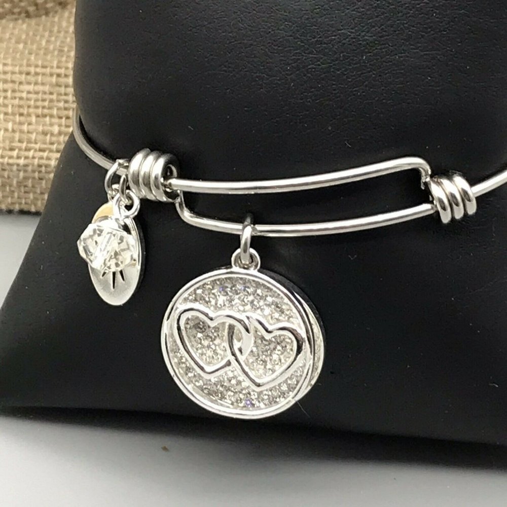 Believe by Brilliance Silver Tone Love Theme Expandable Charm Bracelet Hearts